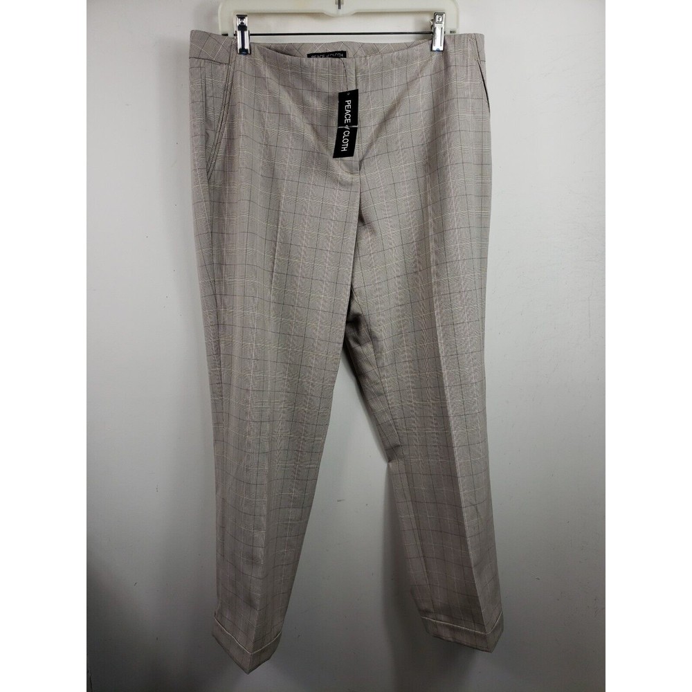 Peace of Cloth womens Beige check Career Dress Ankle Pants Women's Size 16 NWT